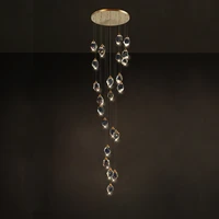art deco golden crystal stone desinger led chandelier lighting lustre hanging lamps suspension luminaire lampen for staincase