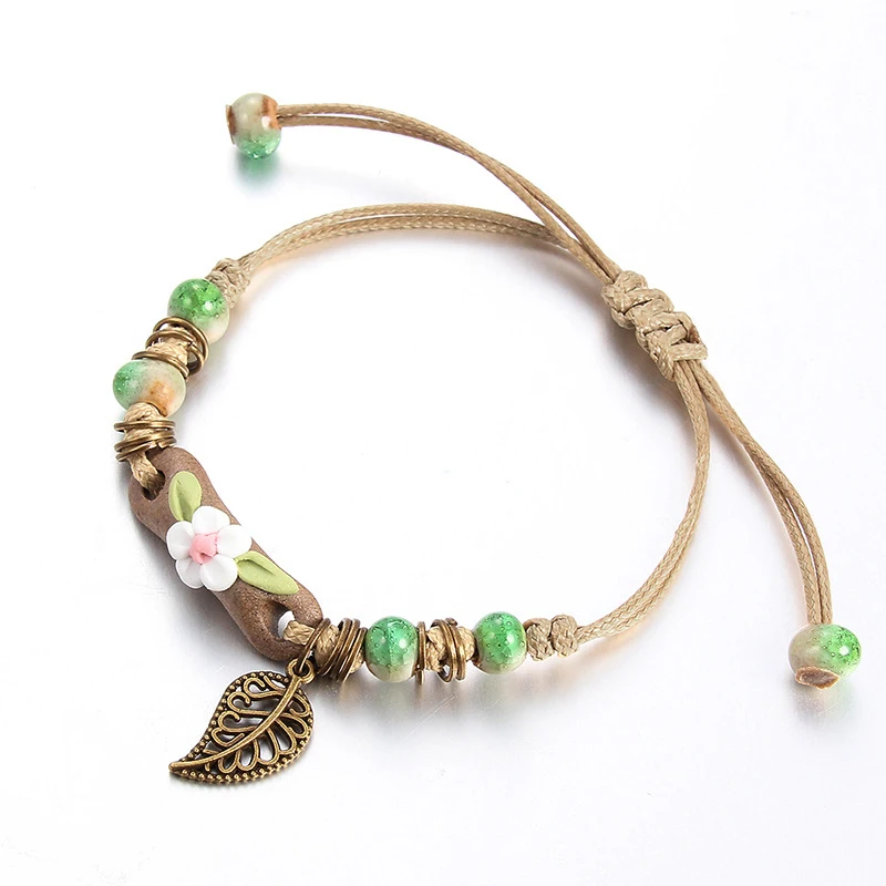 

Retro Bracelet Women's Flower Leaf Ceramic Hand Made DIY Bracelets Artware For Woman Girl Gift Jewelry Wholesale