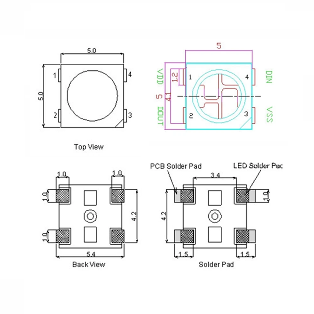 1000 шт. WS2812B 5050 RGB SMD светодиодный чип черный/белый PCB WS2812 IC индивидуально адресуемые