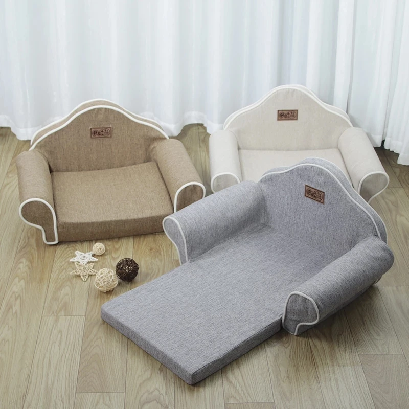 Dog Sofa Cat Soft Bed Washable Detachable Linen Material Pet Nest Supplies For Small Medium Dogs Beds Pets Accessories | Дом и сад