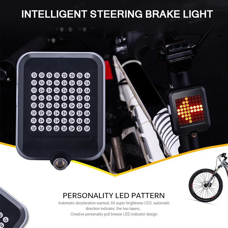 Bicycle Turn Signal LED Lights Brake Taillight Warning Lamp Rear Light Auto Direction USB Charging for MTB Road Bike Parts | Спорт и