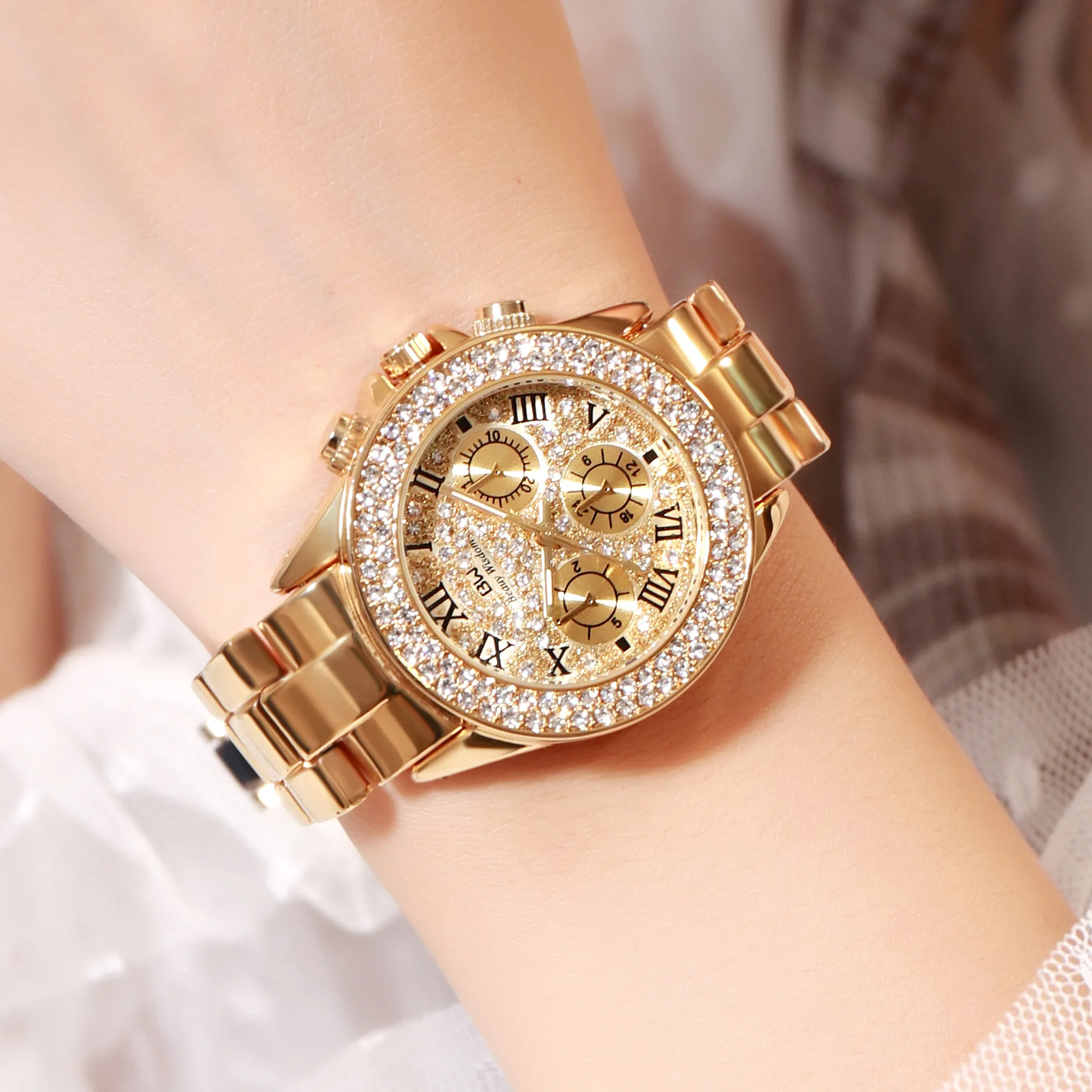 Ladies Luxury Fashion steel Watches men Crystal Rhinestone Reloj woman Watch Sparkling Shining Large Dial Watch Brand watches