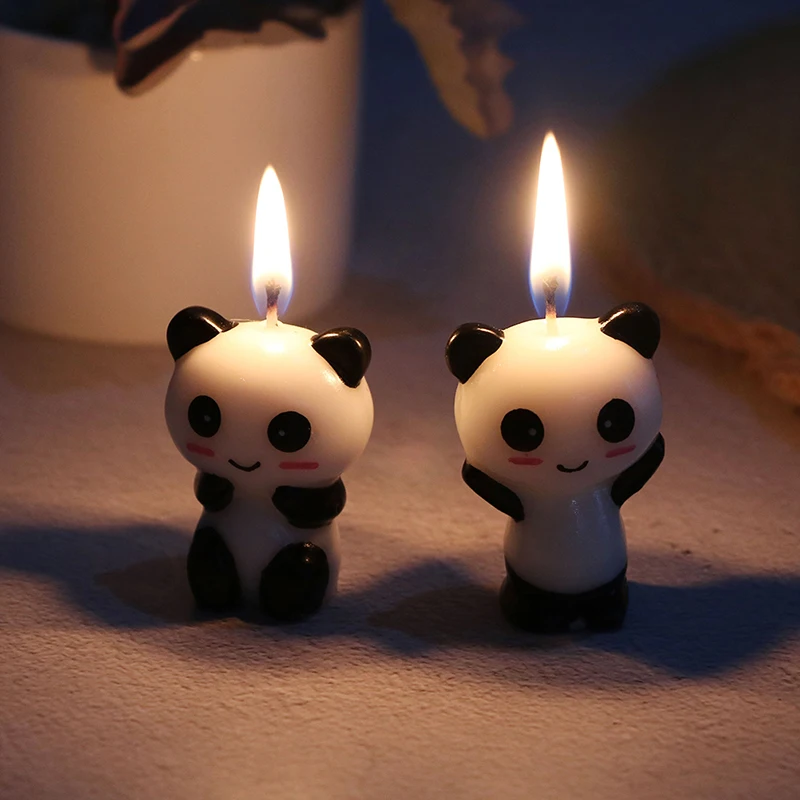 

A Pair Panda Birthday Cake Candles Cartoon Animal Art Candle Cake Toppers DIY Cake Dessert Decorations