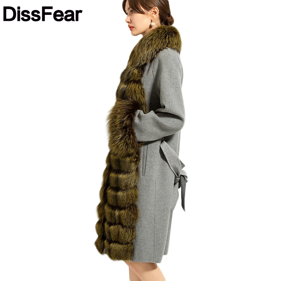 96 см Женская Шуба из натурального меха серебристой лисы кашемировая куртка в
