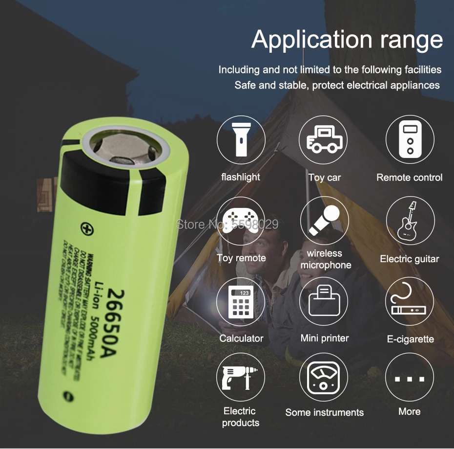 Panasonic 100% Original New Battery For 26650A 3.7V 5000mAh High Capacity 26650 Li-ion Rechargeable | Электроника