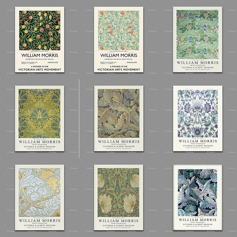 

William Morris Exhibition Poster, Art Nouveau, Floral Print, Vintage Wall Art Decor, Museum Print, Garden, Botanical, Gift Idea