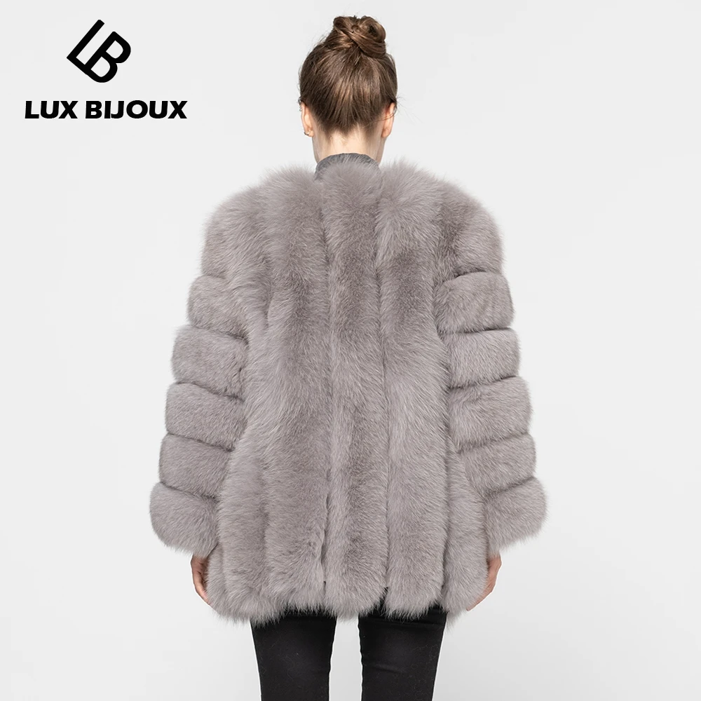 

2021 New Women's Real Fox Fur Coat Genuine Natural Fur Jacket Fashion Vertical Style Lady's Fur Outwear High Quality S7158B