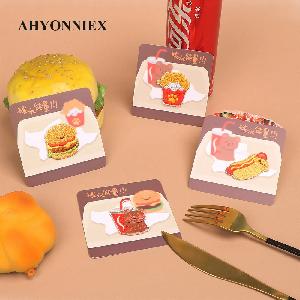 

AHYONNIEX Embroidery Sausage Coke Hamburger Fries Chips Patches For DIY Clothing Iron on Patch with Hot Melt Glue on The Back