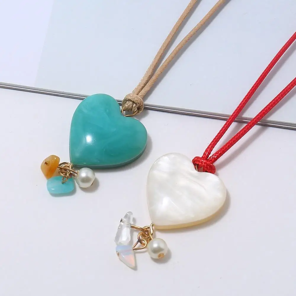 Кожаная веревка цепочка акриловое ожерелье с подвеской в форме сердца Женский