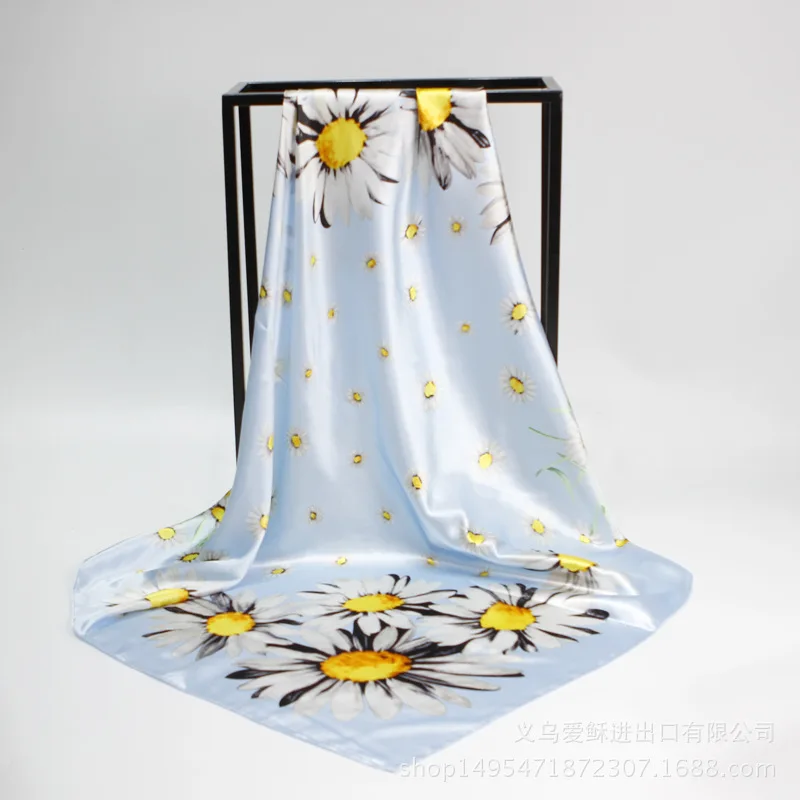 Искусственный Шелковый маленький шелковый шарф с принтом маргариток женский