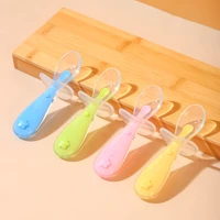 babies training spoon with suction cup children tableware infant feeding liquid silicone non slip baby spoon utensils