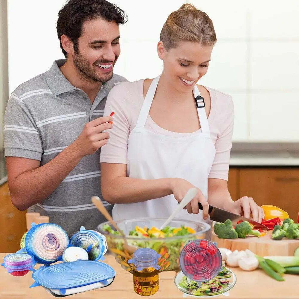 6 шт./компл. многоразовая силиконовая растягивающаяся Крышка для кухонной посуды