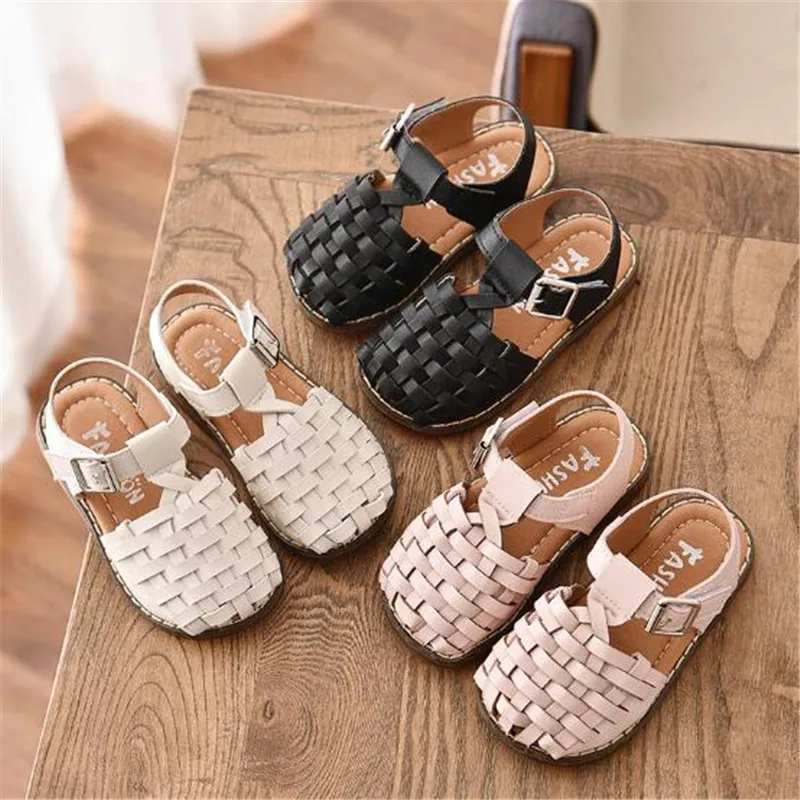 

Wholesale Woven Solid Color Girls Shoes New 2020 Summer Closed Toe Toddler Baby Sandals Wedding Shoe