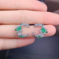 meibapj natural colombian emerald gemstone btterfly stud earrings real 925 silver earrings fine charm jewelry for women
