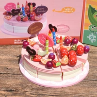 wooden double cream fruit birthday cake kids cutting toy kitchen role pretend play food cooking w saucer fork girls xmas gift