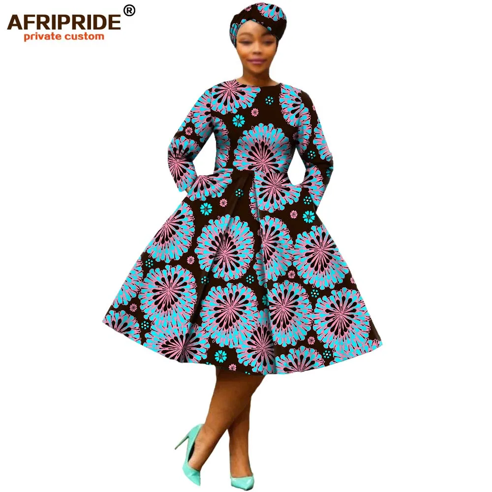 Африканская одежда, Осеннее женское платье AFRIPRIDE, длинный рукав, длина до середины икры, бальное платье, женское Повседневное платье с головным убором A7225111 - Цвет: 302X