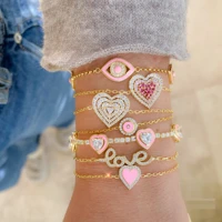 gold color pink red white pinky heart charm thin tennis chain trendy girlfriend lover gift heart bracelet