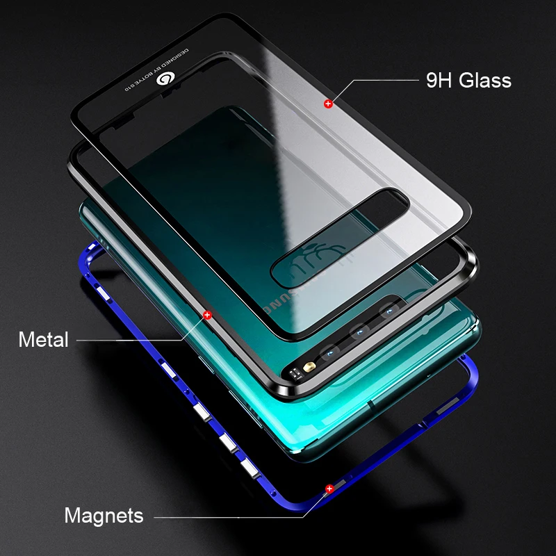 Магнитный металлический чехол для samsung Galaxy S10 Plus S10E S9 S8 Note 9 8 Магнитный бампер 9H стеклянная крышка для samsung S10E чехол S10Plus S