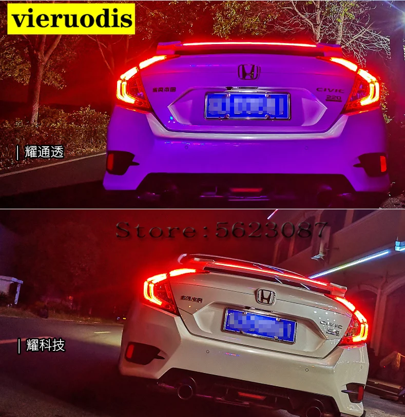 Автомобильный стиль LED ABS спойлер с задней тормозной лампой для Honda Для Civic 2016-2017