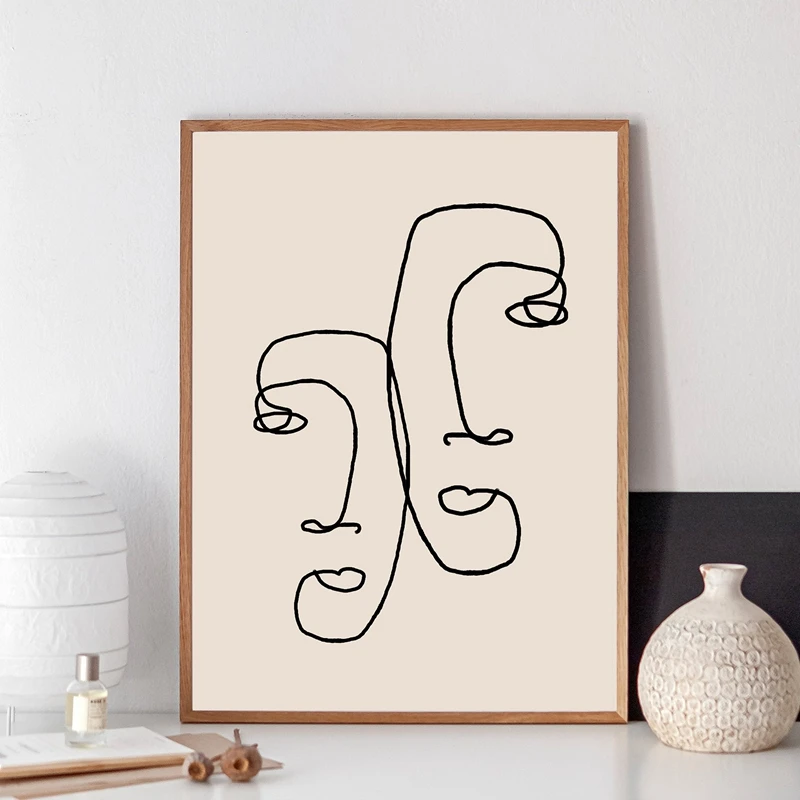 

Abstract One Line Couple Face Drawing Minimalist Romantic Couples Gifts Art Canvas Painting Bedroom Home Wall Art Decor