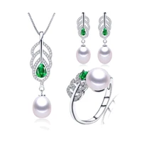 dainashi 2021 new arrival natural%c2%a0freshwater%c2%a0pearl earringsringpendant with dazzling green zircon for women fine jewelry set