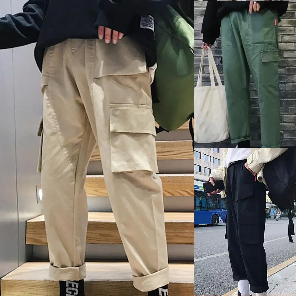 Винтажные мужские одноцветные длинные спортивные брюки с карманами прямые