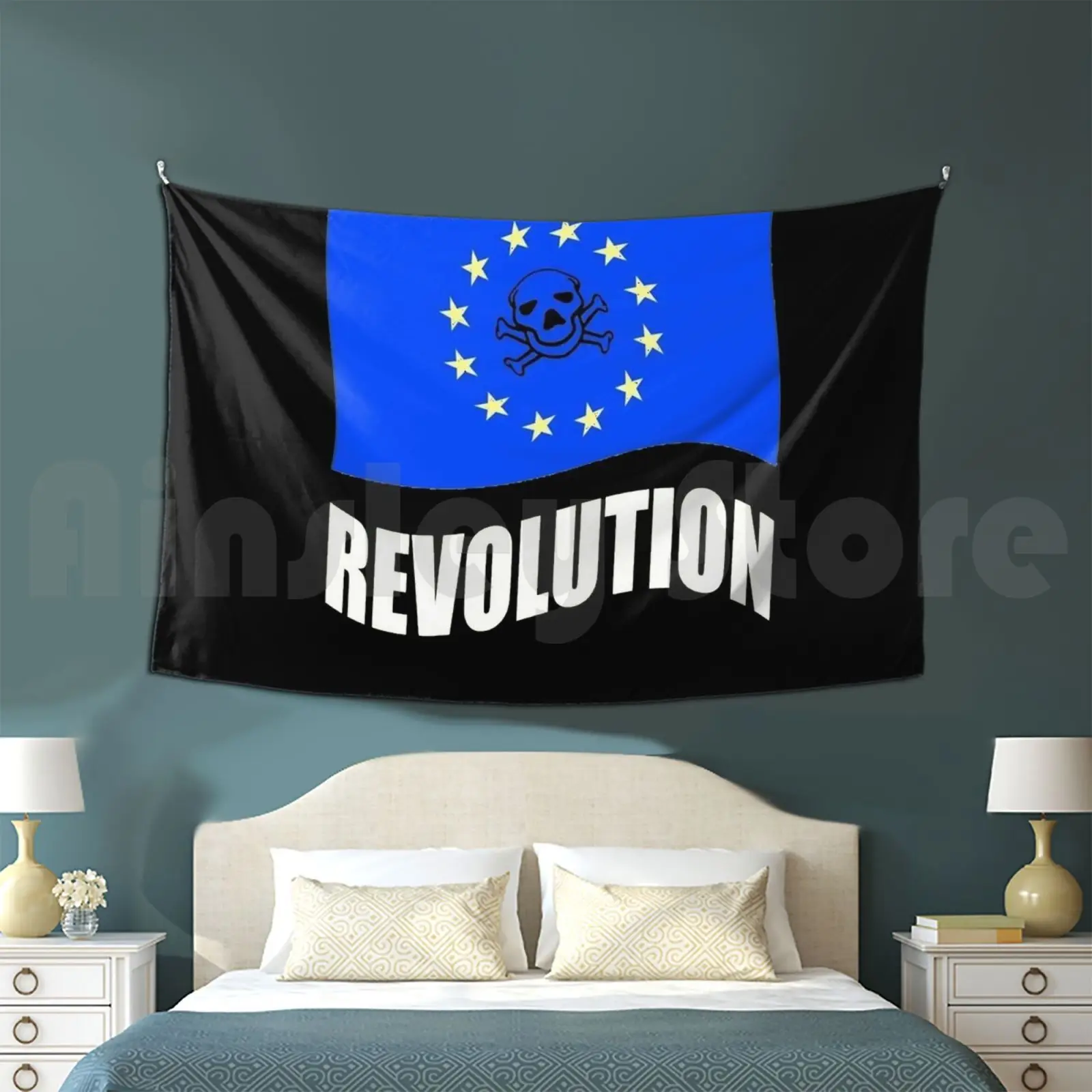 

Revolution #6 Tapestry Living Room Bedroom Revolution Rage Ericlag Eric Lag Flag Europe Europa Skull Jolly Roger