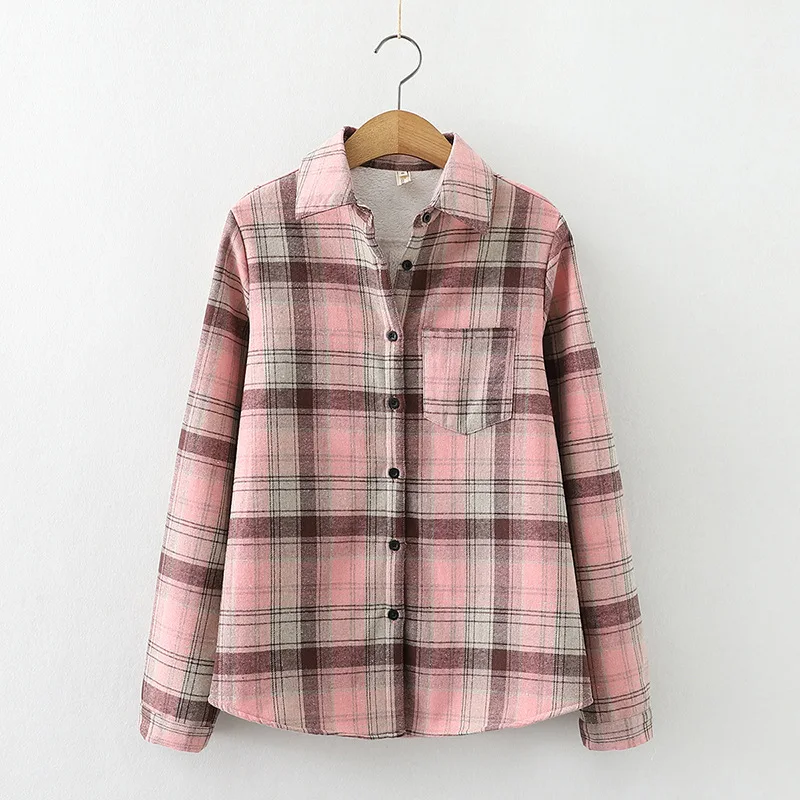 Рубашка женская Вельветовая зимняя осенняя розовая свободная - купить по