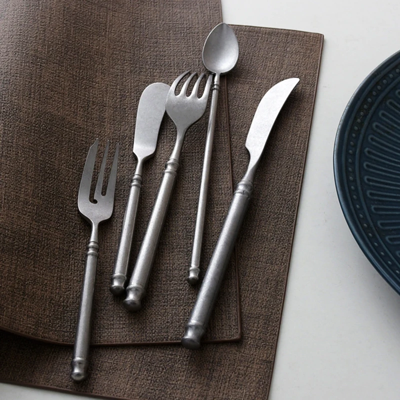 

304 Stainless Steel Cutlery Set Retro Scrub Flatware Western Steak Coffee Dessert Knife and Fork Vintage Special Fork Tableware