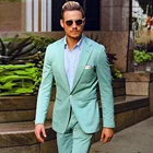 (Пиджак + брюки), повседневные модные роскошные деловые костюмы, мужские смокинги, приталенные небесно-голубые мужские костюмы, изготовленные на заказ