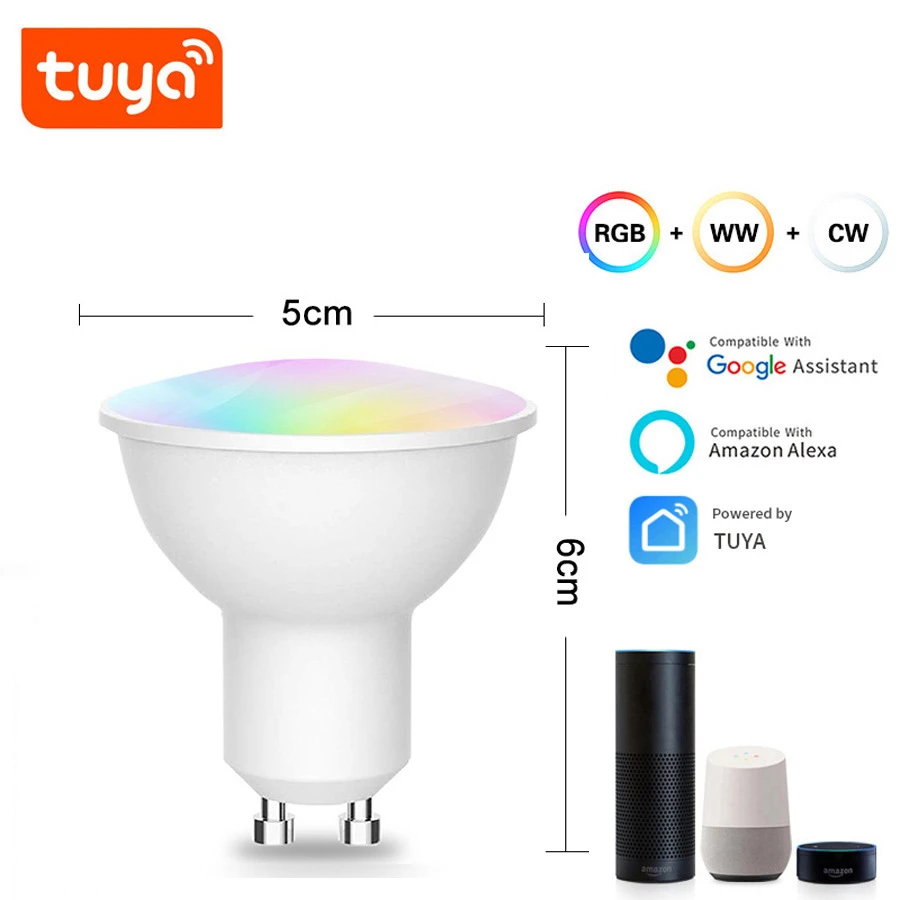 

Умная лампа GU10 с регулируемой яркостью, 6 Вт, RGB + CW +
