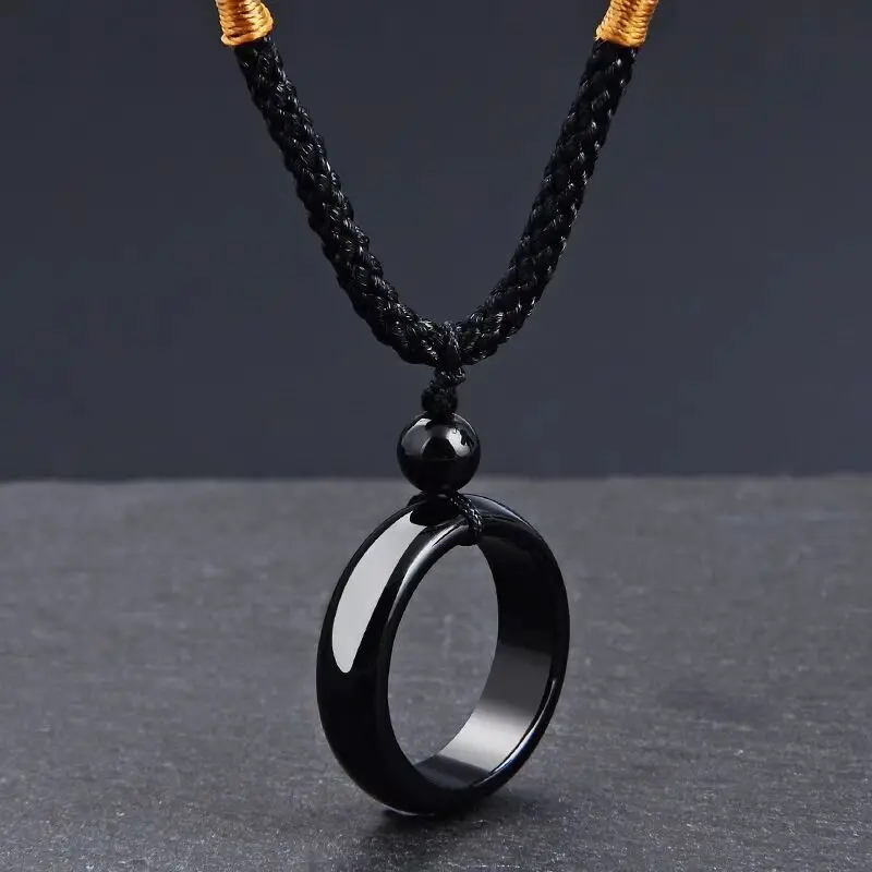Натуральный черный обсидиан оникс кулон ожерелье Счастливые амулеты для мужчин
