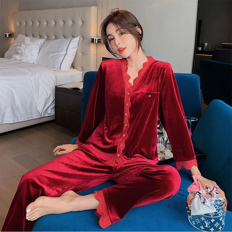 

Cashmere Pajamas Women's Autumn Winter Long Sleeve Suit 2020 New Fashion Trend