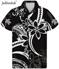 Летняя гавайская рубашка Jackherelook, Черная Мужская одежда, полинезийский самоанский гибискус с цветочным принтом, мужские топы, мужская рубашка