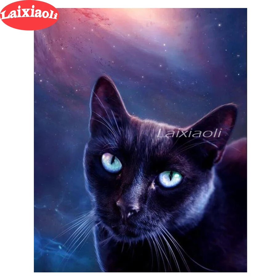 

Animal DIY Full Drill Diamond Painting Cross Stitch Kit Black cat halloween for Home Living Room Wall Decor Paintings Holiday