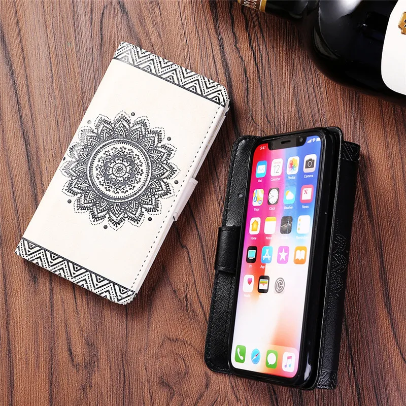 Ретро Флип кожаный бумажник чехол для телефона для iPhone XR XS Max X XS цветочный узор чехол для iPhone 8 7 6 6S Plus Мандала хна Капа