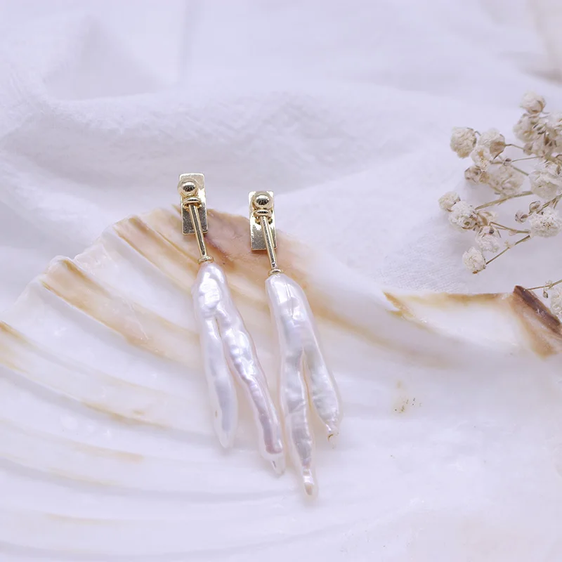 

Серьги с натуральным барочным жемчугом, подвеска ручной работы, оригинальная позолоченная кисточка 14 к, модное ювелирное изделие Оwnjoie