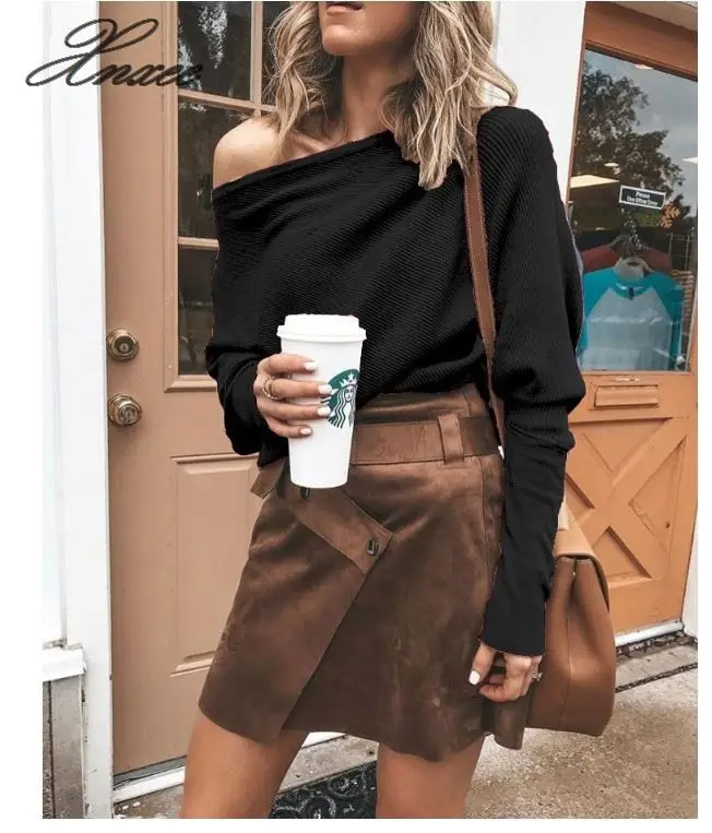 Xnxee Casual Loose Bat Sleeve Sweater Autumn Fashion Plain Shoulder Knitted Gray White Knit Pullover S-5XL | Женская одежда