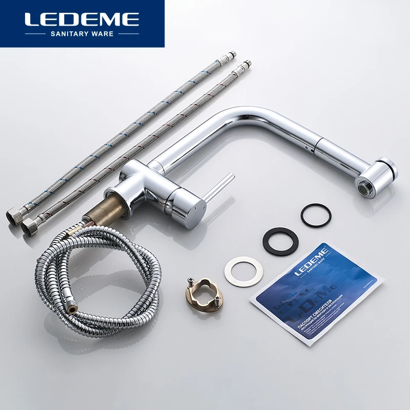 LEDEME Faucet L6055 Смеситель для кухни с выдвижной лейкой Латунь Цвет: Хром|Смесители