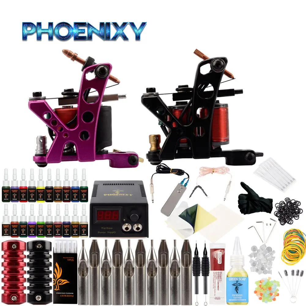 20Pcs Ink Kit Полный комплект машины для татуировки 8 Катушек пистолетов 20 цветов чернил черный пигмент набор Питания Перманентный боди-арт Макияж Профессиональный Набор Татуировок - Цвет: 20Pcs Ink Kit