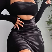 europe and the united states 2021 autumn and winter new deep v ribbed breast wrap skirt dress for women sexy dress