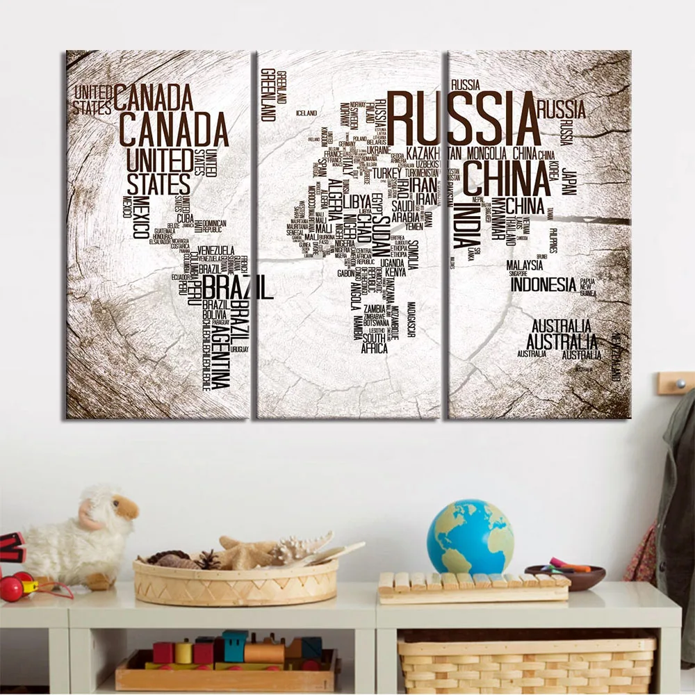 5 панелей холст постер Карта мира картина английское имя страна настенное