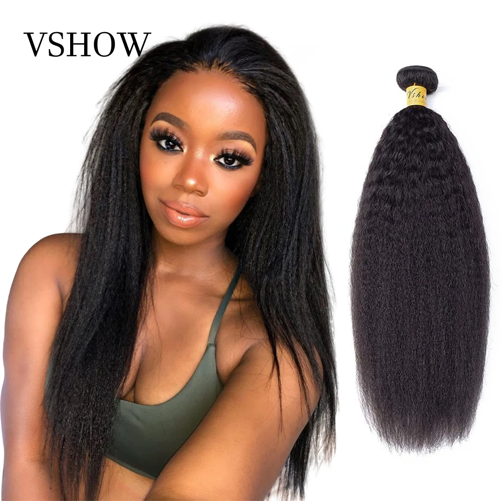 Yaki Straight Hair Bundles Vshow Indian Human Hair Weave Bundles 1/3/4 Bundles Kinky Straight Remy Hair Extension