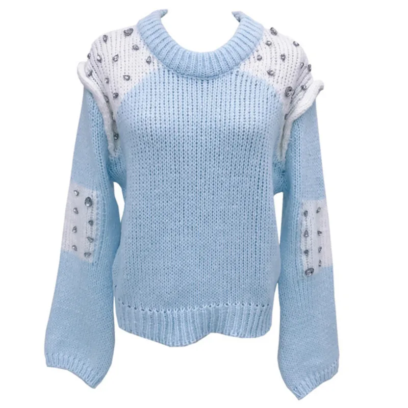 

Женский трикотажный свитер с круглым вырезом, с длинным рукавом