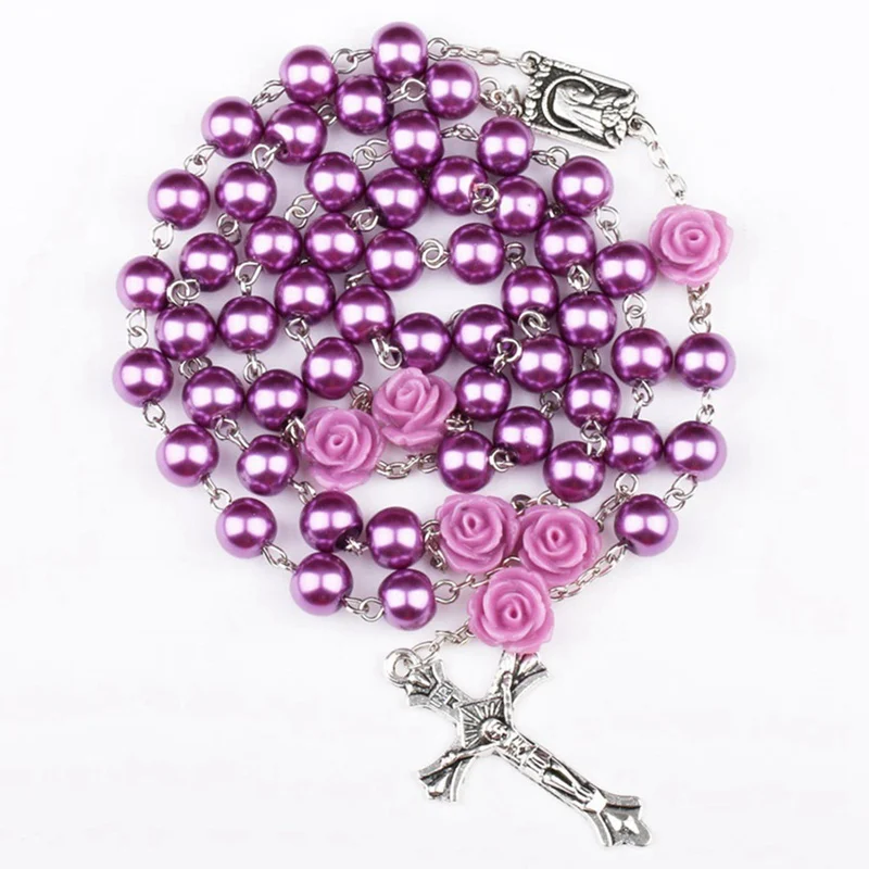 6 мм Стеклянная имитация жемчуга из бисера Святого Розария ожерелье с розовым