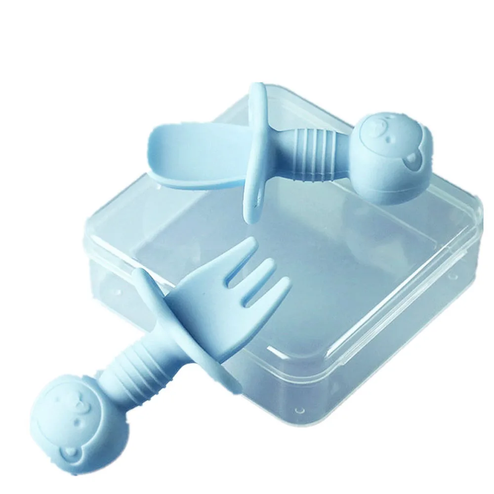 2 шт./лот набор ложек и вилок для обучения детей с коробкой силиконовая ложка