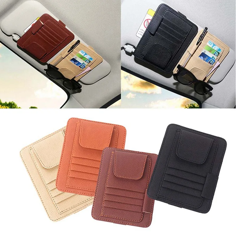 

Car Sun Visor with Card Holder Auto Anti Dazzling Tools Multifunctional Glasses Pen Clip PU Leather Cars Interior Accessories