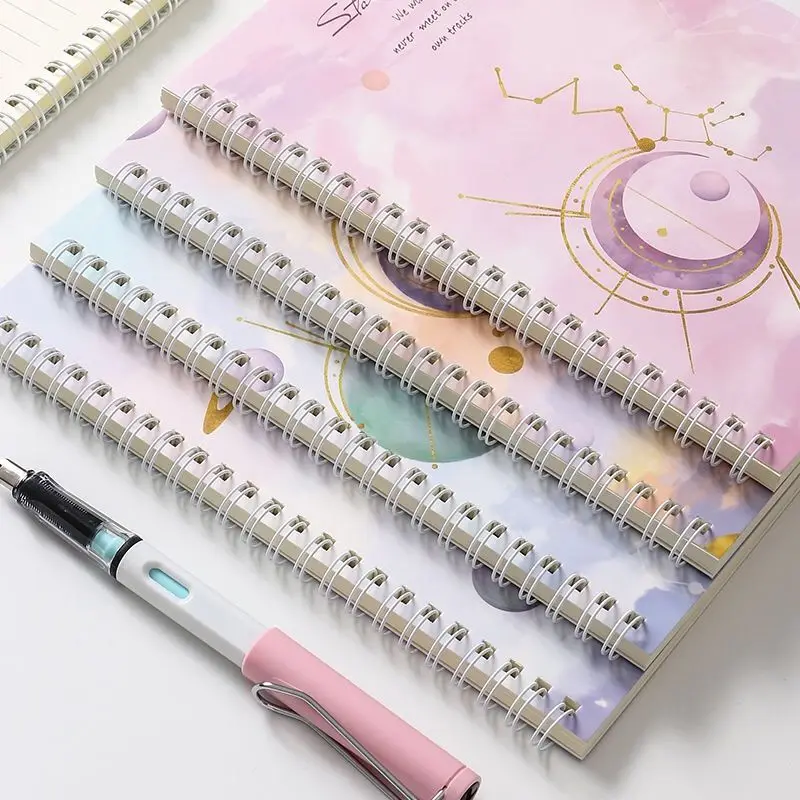 

Free shipping 4 diaries A5 coil notebook cute Korean version of small fresh student notebook free five gel pens 2021 planner