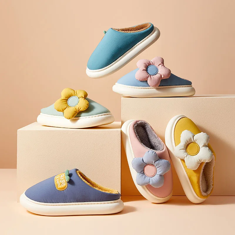 

New Sun Flower Comfort Winter Slippers Female Male Plush House Shoes Indoor Anti-slip Men Women Warm Bedroom Soft Floor Flats