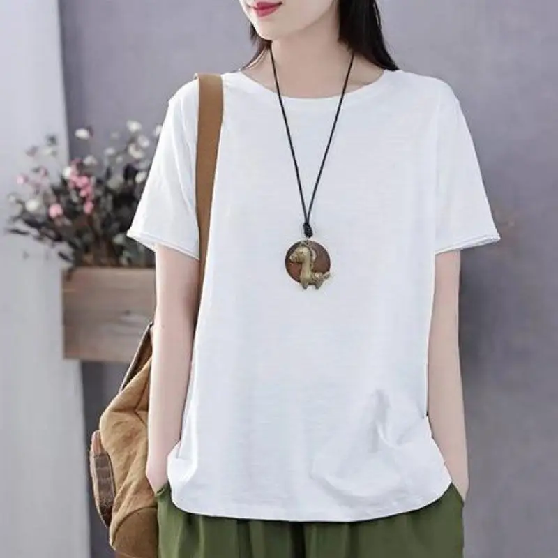 

2021 short sleeved T-shirt summer fashion print retro literary short sleeved t-shirt tops women loose casual Korean ins tide